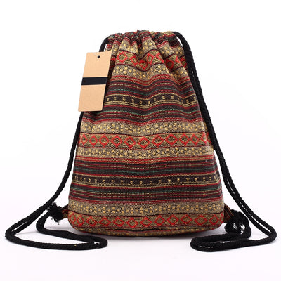 Tribal Pattern Canvas Drawstring Backpack