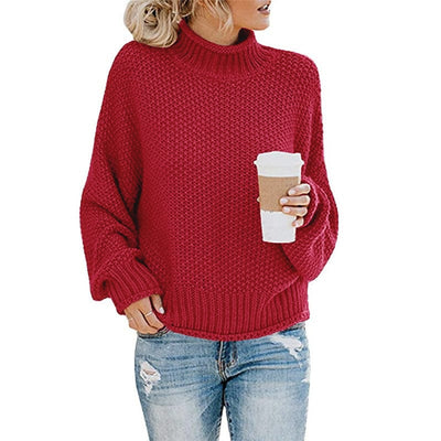 DRAZZLE Burgundy / S Autumn Winter Knitwear Women Clothing Thick Thread Turtleneck Pullover Women