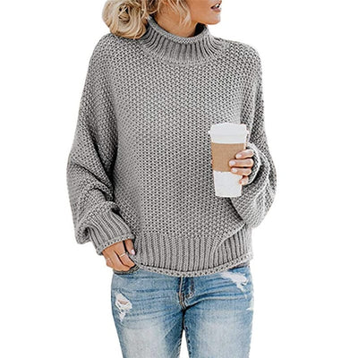 DRAZZLE Gray / S Autumn Winter Knitwear Women Clothing Thick Thread Turtleneck Pullover Women