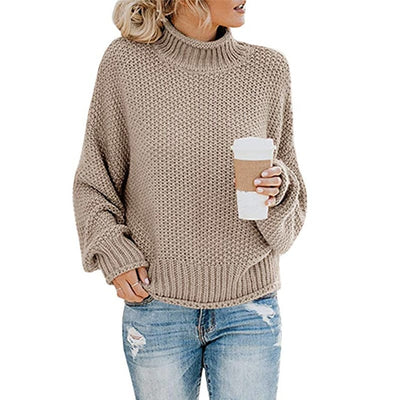 DRAZZLE Khaki / S Autumn Winter Knitwear Women Clothing Thick Thread Turtleneck Pullover Women