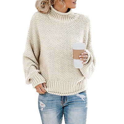 DRAZZLE S / Apricot Autumn Winter Knitwear Women Clothing Thick Thread Turtleneck Pullover Women