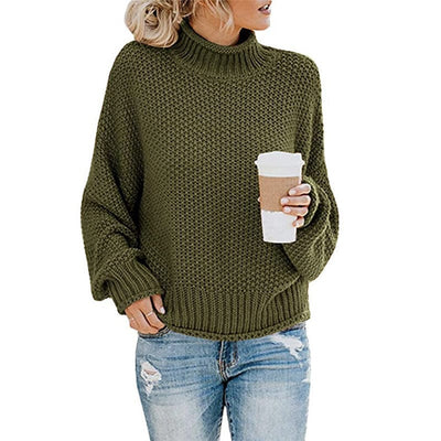 DRAZZLE S / Army Green Autumn Winter Knitwear Women Clothing Thick Thread Turtleneck Pullover Women