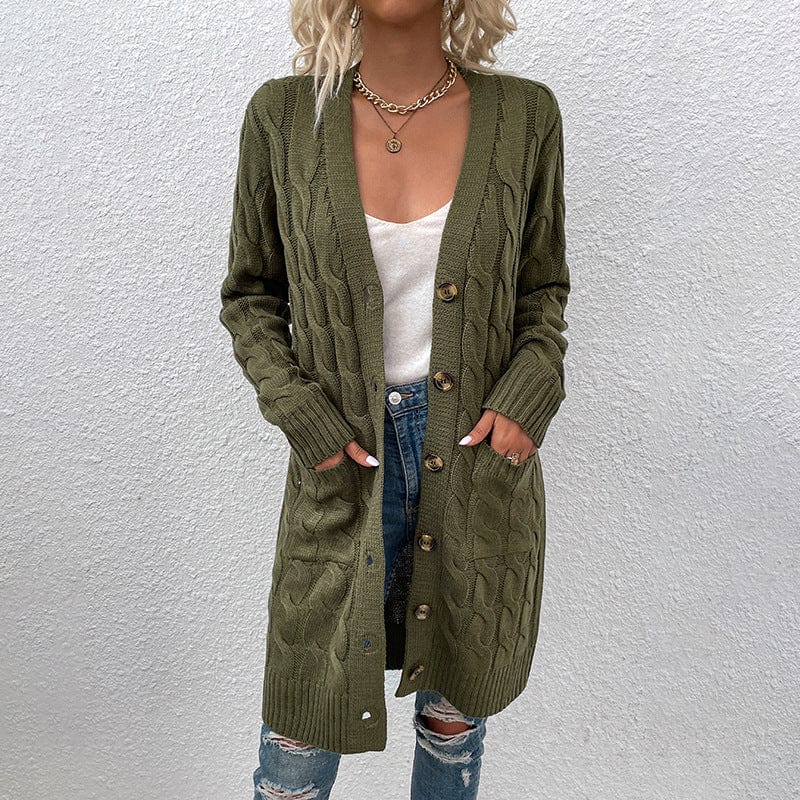 DRAZZLE S / Army Green Serenith Knitted Long Cardigan