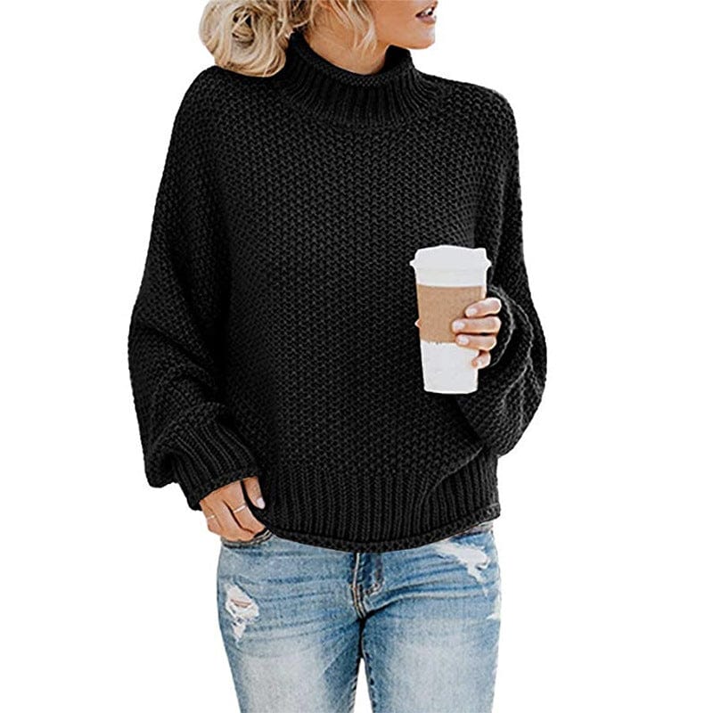 DRAZZLE S / Black Autumn Winter Knitwear Women Clothing Thick Thread Turtleneck Pullover Women