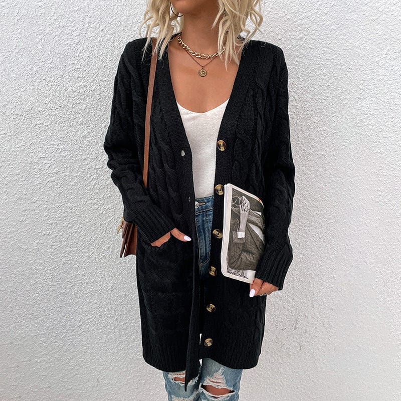 DRAZZLE S / Black Serenith Knitted Long Cardigan