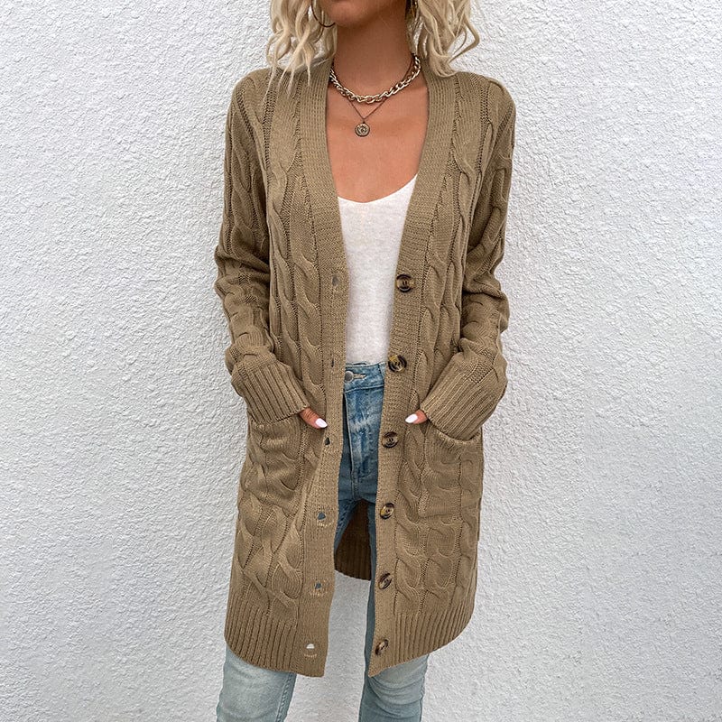 DRAZZLE S / Khaki Serenith Knitted Long Cardigan