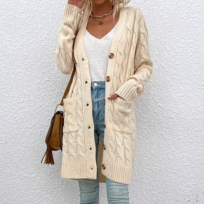 DRAZZLE S / White Serenith Knitted Long Cardigan