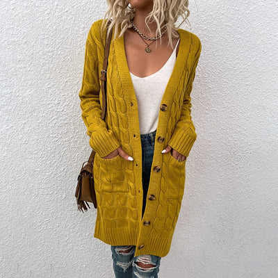DRAZZLE S / Yellow Serenith Knitted Long Cardigan