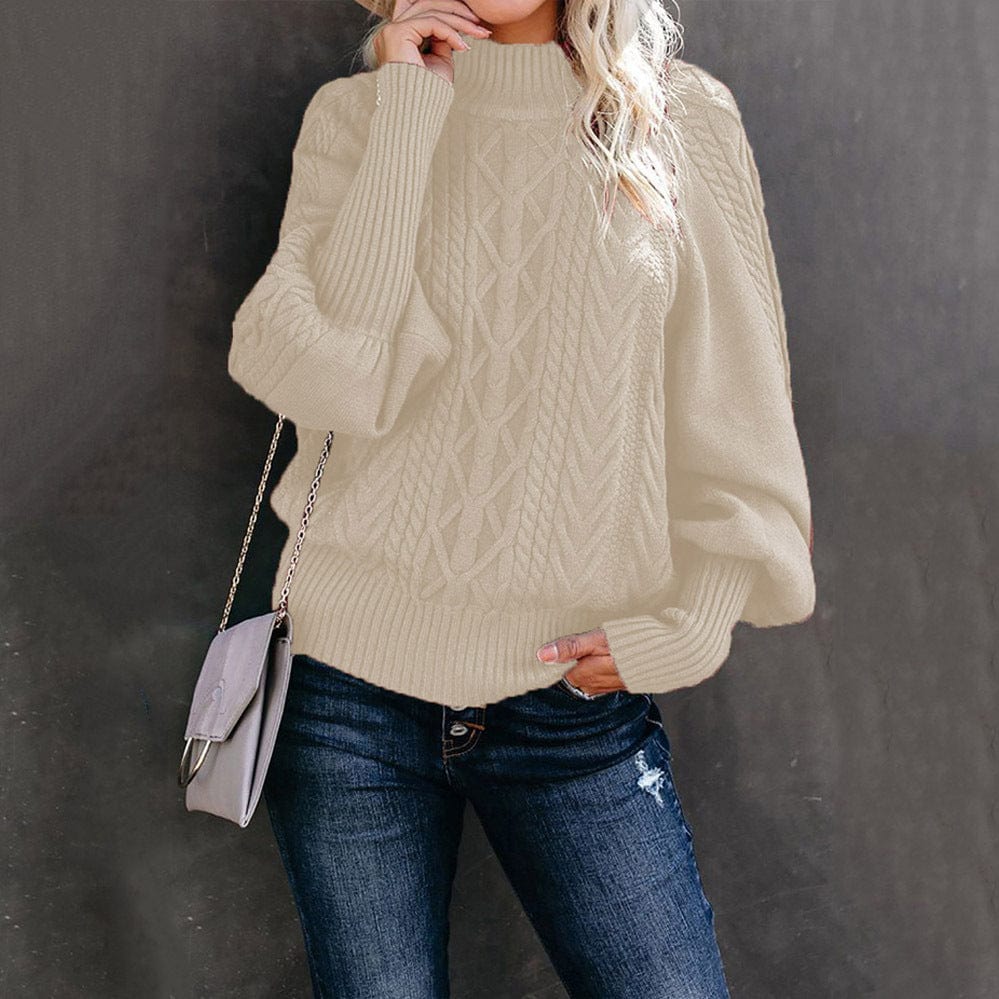 Eping S / Apricot Winter Mid Neck Sweater Women Loose Long Sleeve Knitted Solid Color Sweater