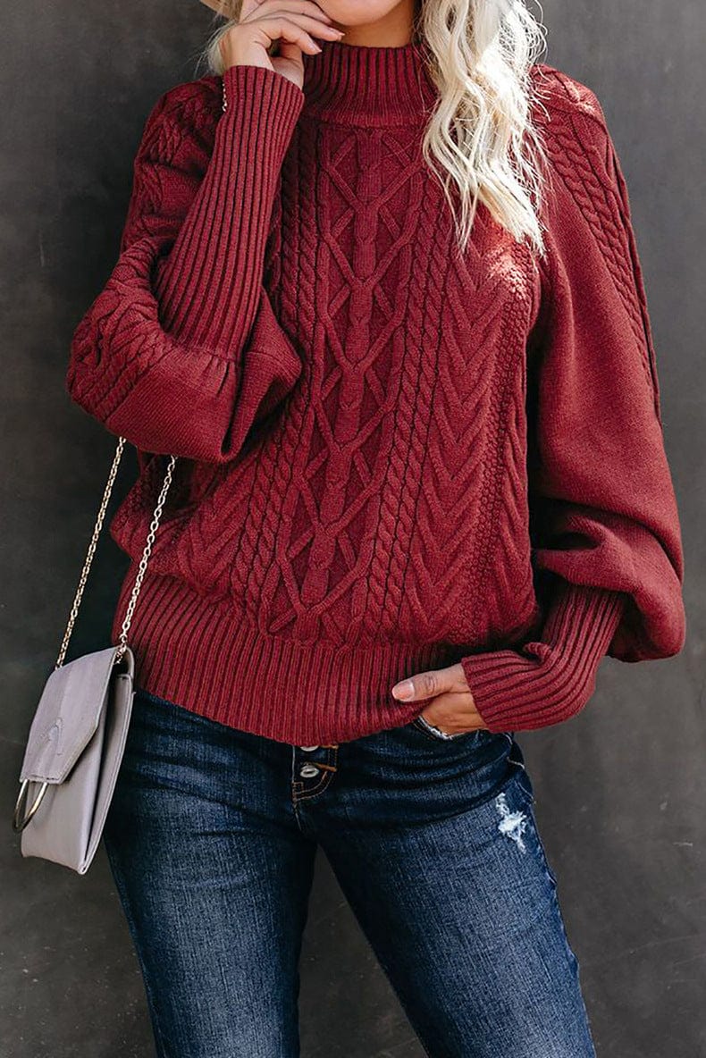 Eping S / Burgundy Winter Mid Neck Sweater Women Loose Long Sleeve Knitted Solid Color Sweater