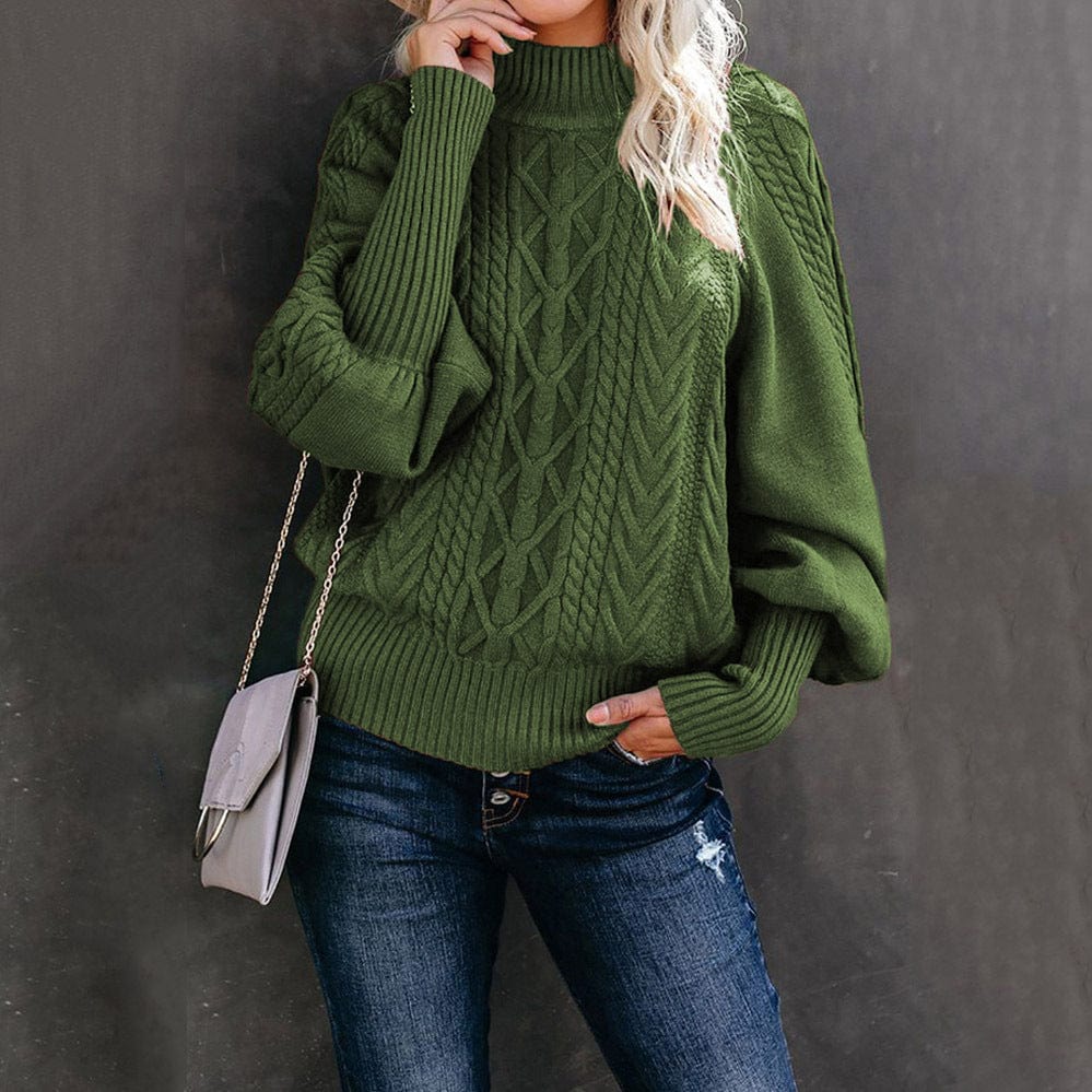 Eping Winter Mid Neck Sweater Women Loose Long Sleeve Knitted Solid Color Sweater