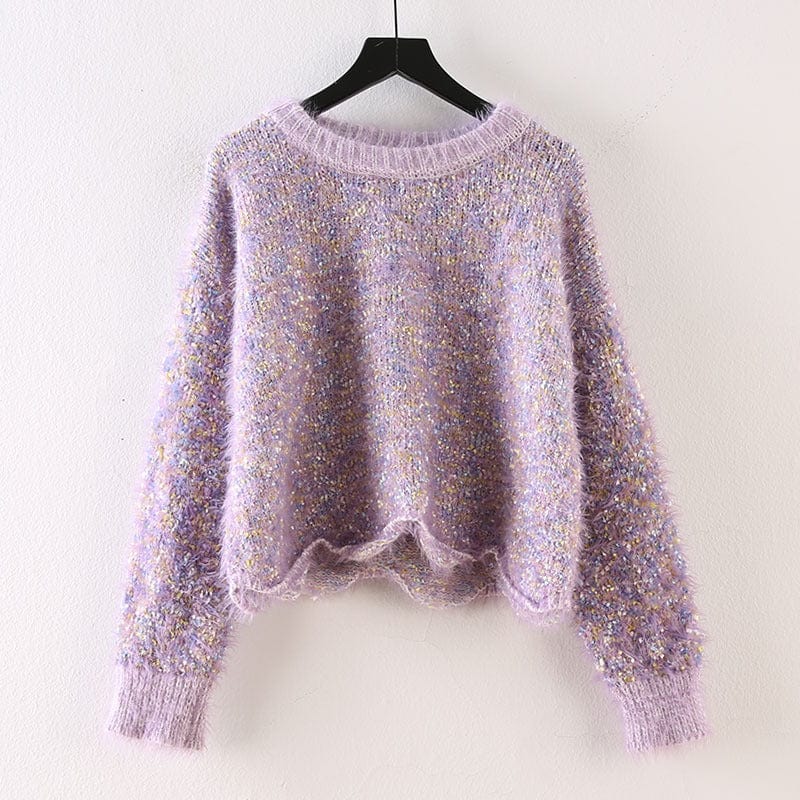 FDmmbjt Autumn Colorful Sweater Women Pullover round Neck Wave Hem Sweater Thick Soft Glutinous Waterproof Marten Top