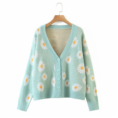FIRMIANA One Size / Blue Green Daisies Blossom Cardigan