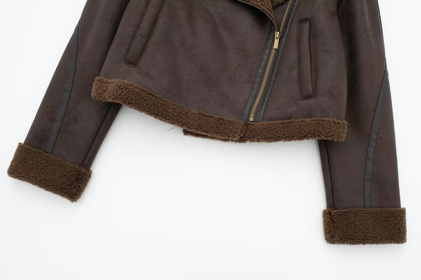 flightCourse Autumn Winter Women Collared Long Sleeve Double Sided Fur One Piece Fleece Short Stitching Coat