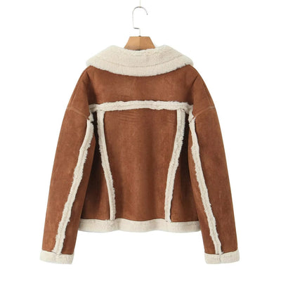 GoodMe Maillard Horn Button Lamb Wool Coat for Women Autumn Winter Korean Sexy Suede Warm Jacket Top