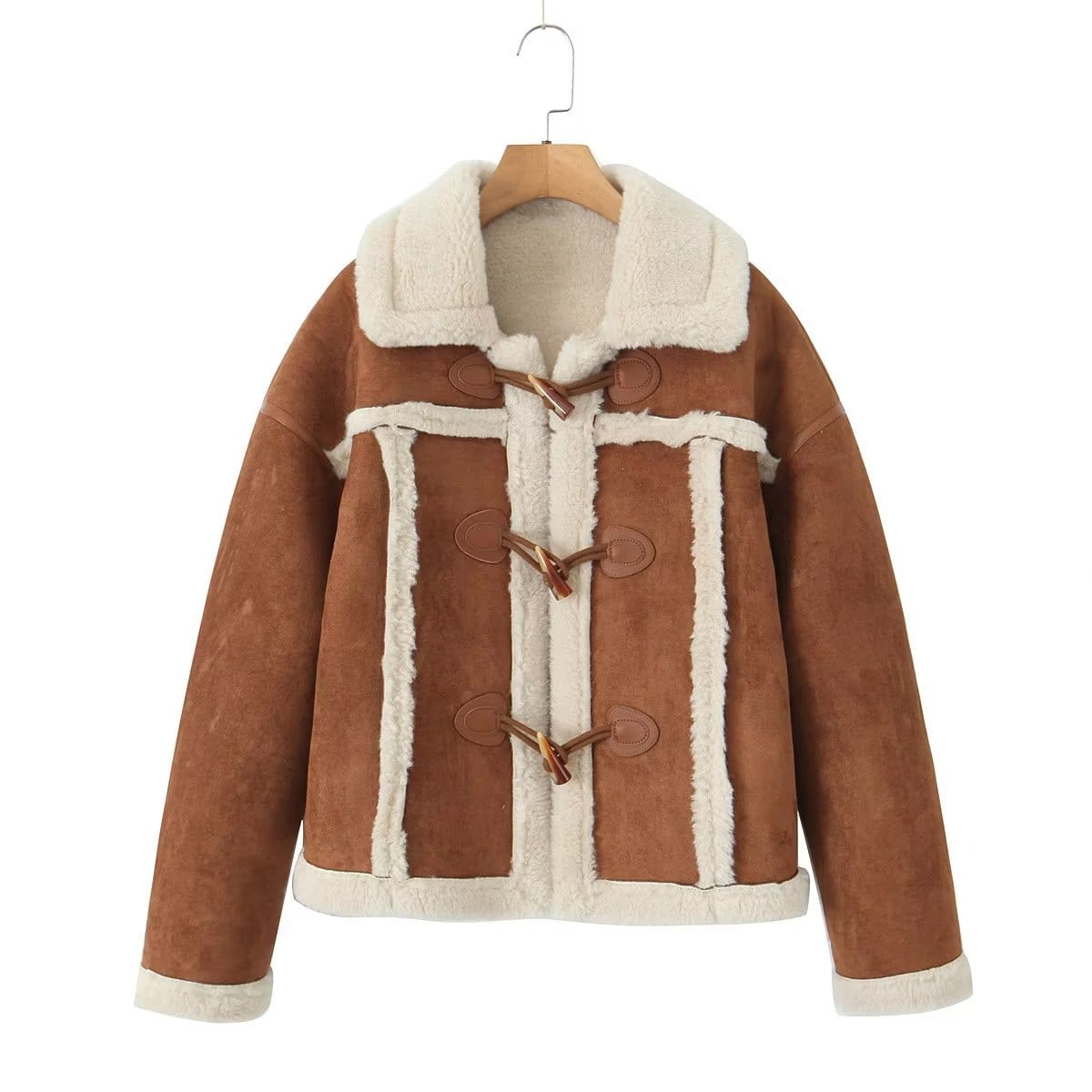 GoodMe S Maillard Horn Button Lamb Wool Coat for Women Autumn Winter Korean Sexy Suede Warm Jacket Top