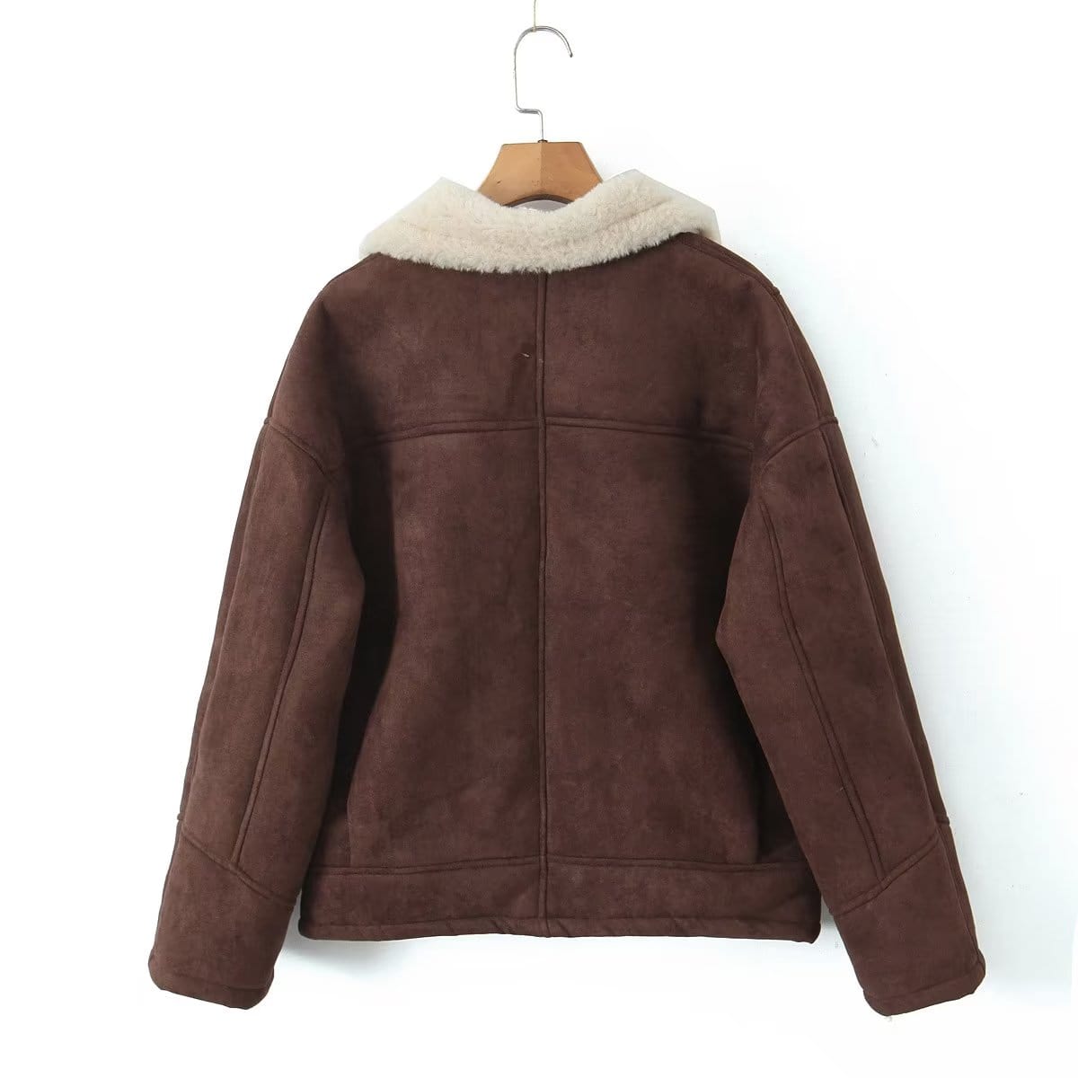 GoodMe Women Clothing Autumn Winter Retro Lamb Wool Collared Loose Casual Warm Jacket