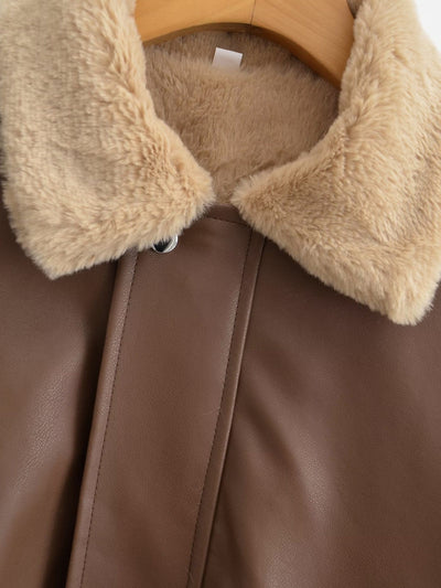 JiaJia Fall Women Clothing Rabbit Fur Collar Biker Leather Jacket
