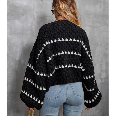 Macroporch Striped Round Neck Pullover Thick Needle Sweater Women Loose Lazy Autumn Winter Long Sleeve Sweater Outerwear Top Trendy