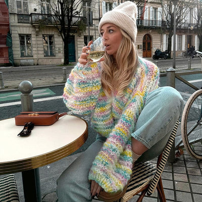 NineSquared Gentle Rainbow Colorful Wool Tops Women Outerwear Comfortable Loose Autumn
