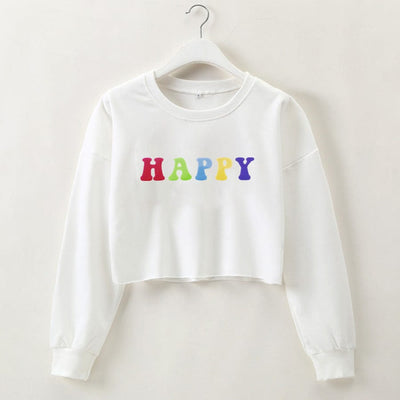OSHYA S / White Happy Crop Sweatshirt
