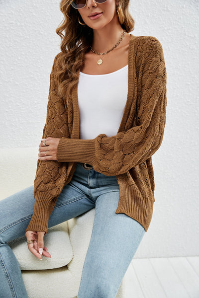 Owen Women Clothing Loose Fitting Comfortable Sweater Coat Mid Length Design Hollow Out Cutout out Knitted Cardigan