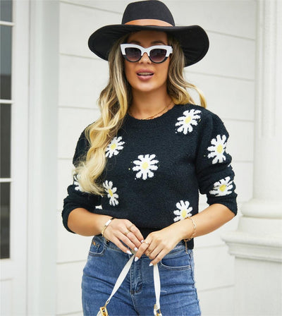 PettiCloth S / Black Oceane Floral Knitted Sweater