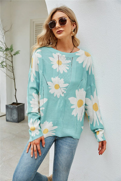 PettiCloth S / Green Indigo Floral Sweater