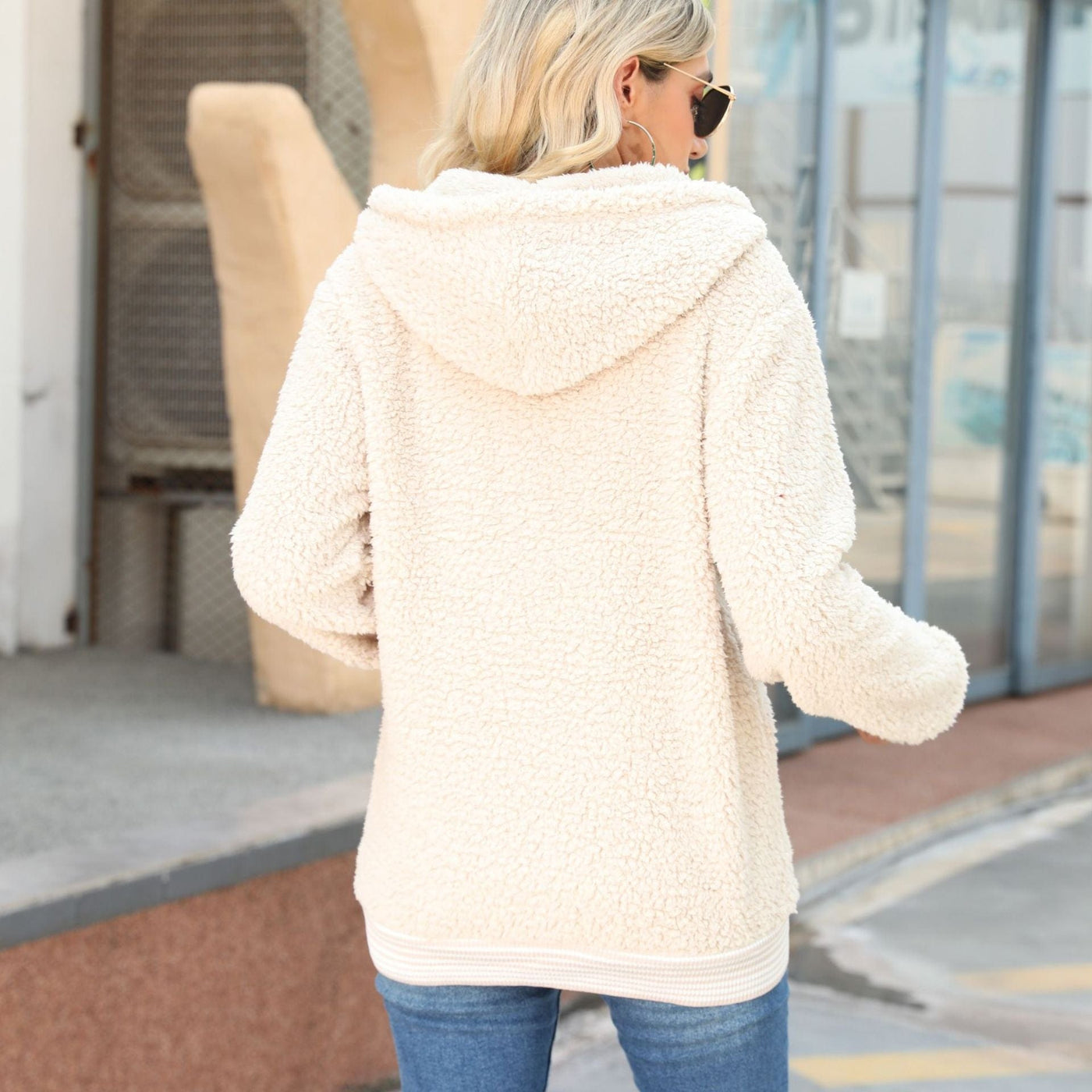 Shine Life Casual Women Autumn Clothing Long Sleeve Hooded Zipper Non Ironing Solid Color Loose Mid Length Bubble Velvet Coat