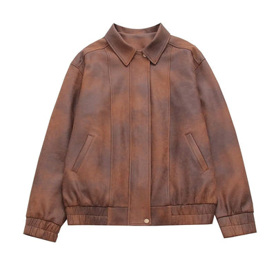 spotbaby Faux Leather Bomber Jacket In Brown