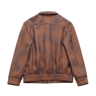 spotbaby Faux Leather Bomber Jacket In Brown