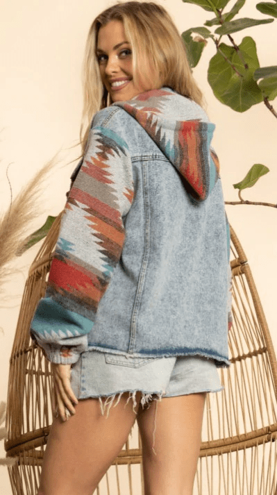 SugerStyle Aztec Patchwork Denim Hooded Jacket