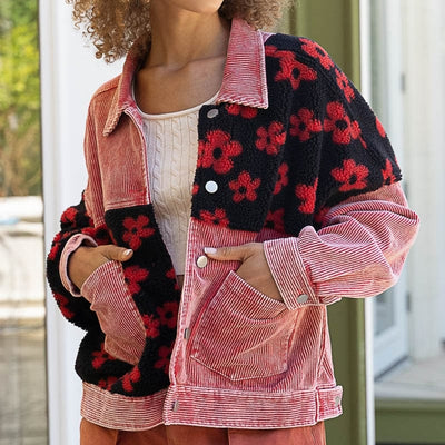 SugerStyle Siara Floral Patchwork Corduroy Jacket