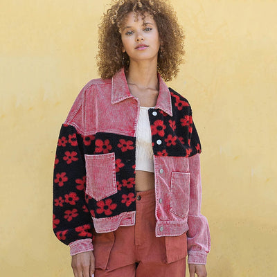 SugerStyle Siara Floral Patchwork Corduroy Jacket