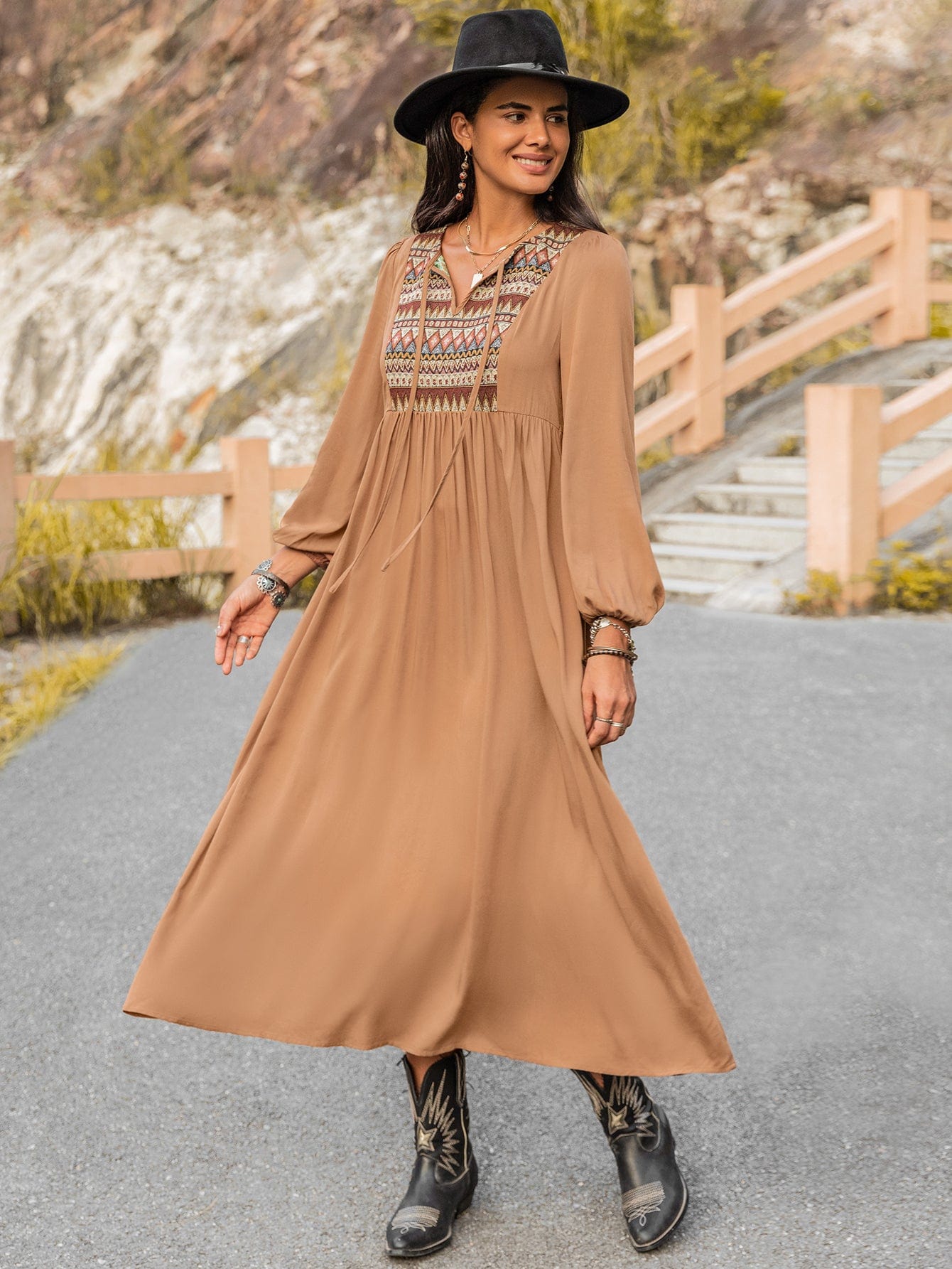 Timespool Women Middle East Autumn Long Sleeve Dress Solid Color Long Dress