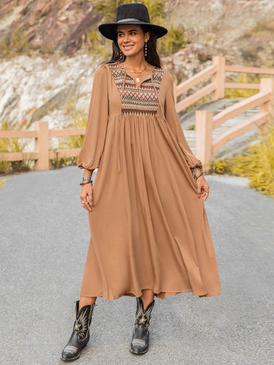 Timespool Women Middle East Autumn Long Sleeve Dress Solid Color Long Dress