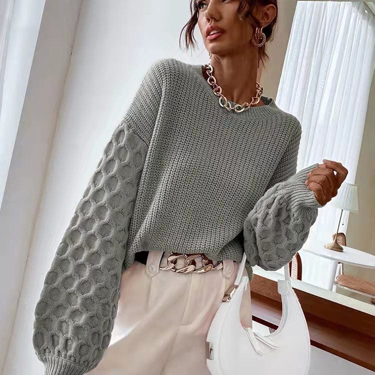 VIVIME One Size / Gray Honeycomb Knitted Sweater