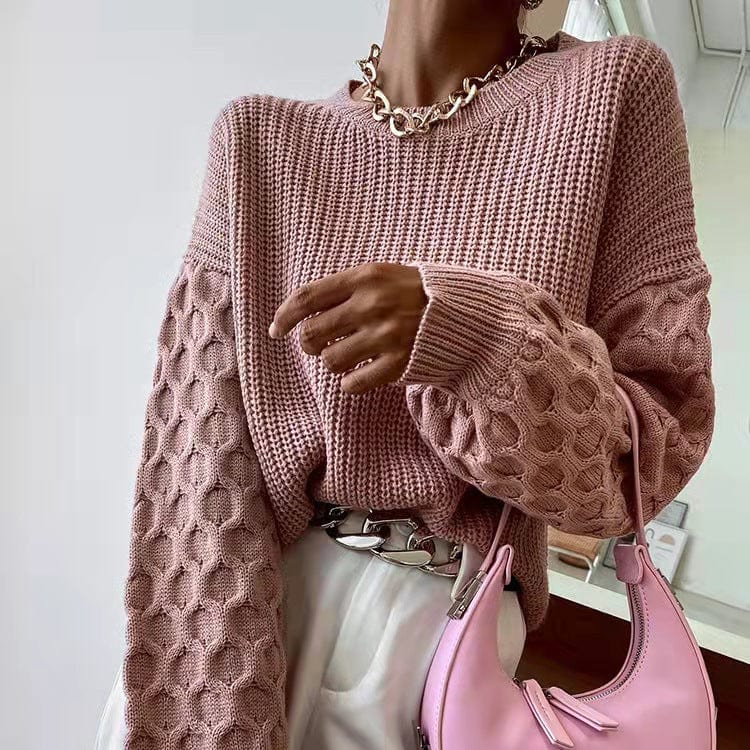 VIVIME One Size / Pink Honeycomb Knitted Sweater