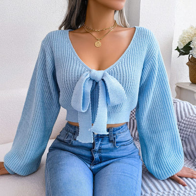 Wicked AF S / Blue Anna Bowknot Cropped Sweater
