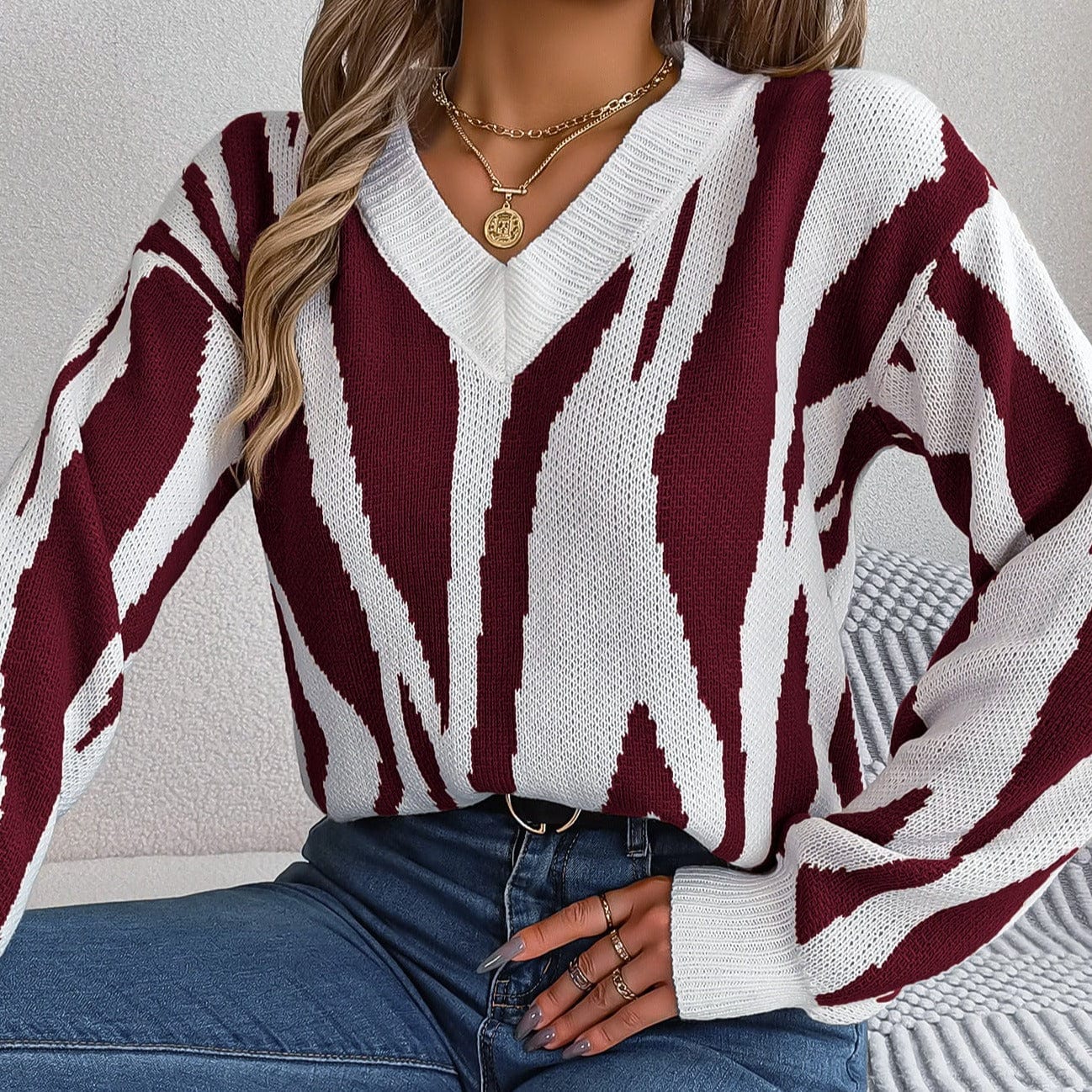 Wicked AF S / Burgundy Astridh Knitted Sweater