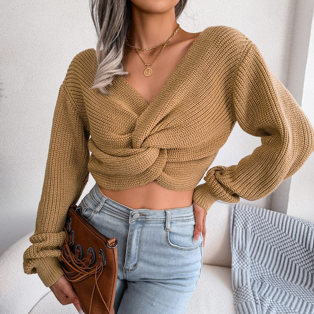 Wicked AF S / Khaki Lirael Cropped Knotted Sweater