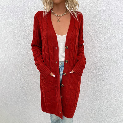 Wicked AF S / Rust Red Serenith Knitted Long Cardigan