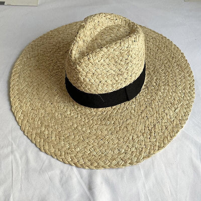 wickedafstore 0 Black Handmade Women Summer Hat Wide Brim Raffia Hat Sun Protection Floppy Straw Hat Foldable Beach Hats Kentucky Derby Hat