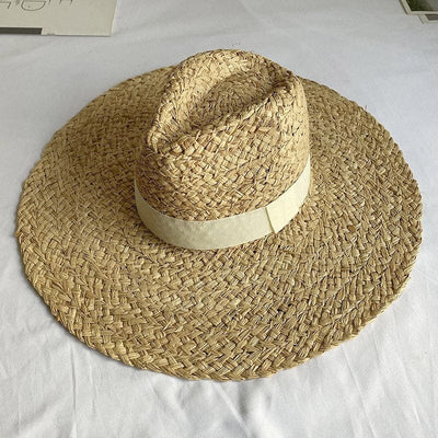 wickedafstore 0 Ivory Handmade Women Summer Hat Wide Brim Raffia Hat Sun Protection Floppy Straw Hat Foldable Beach Hats Kentucky Derby Hat
