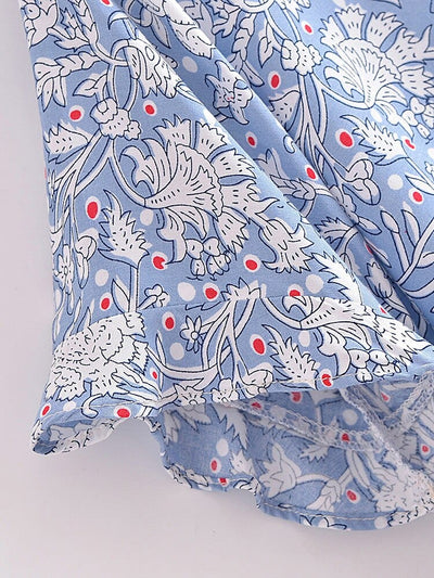 wickedafstore 0 Vintage Chic Women Sexy V-neck Bow Tie Floral Print Bohemian Shirt Kimono Short Sleeve Rayon Boho Shirts Cover-ups