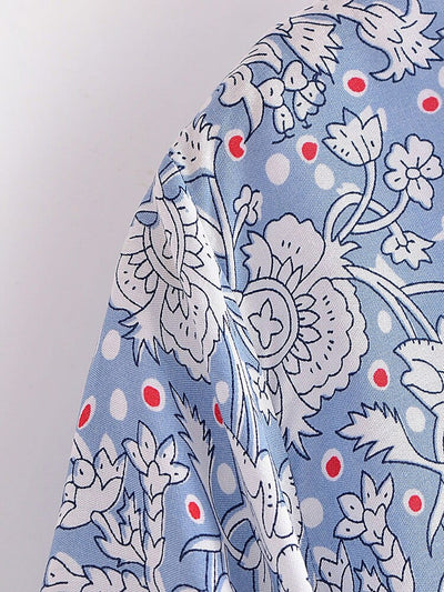 wickedafstore 0 Vintage Chic Women Sexy V-neck Bow Tie Floral Print Bohemian Shirt Kimono Short Sleeve Rayon Boho Shirts Cover-ups
