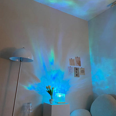 wickedafstore 16 Colors Dynamic Rotating Water Ripple Projector Night Light Water Ripple Cube Colorful Night Light Flame Crystal Lamp LED Table Lamp