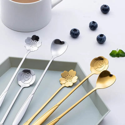 wickedafstore 1PC Stainless Steel Spoon Cherry Rose Gold Silver Scoop Coffee Spoon Christmas Gifts Kitchen Accessories Tableware Decoration