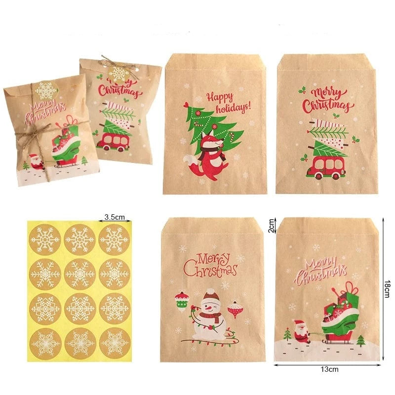 wickedafstore 24sets Pattern2 / 13x18cm Retro Christmas Kraft Paper Bags
