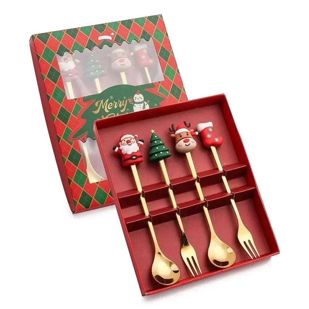 wickedafstore 4PCS-Red-A Christmas Spoon & Fork Gift Set